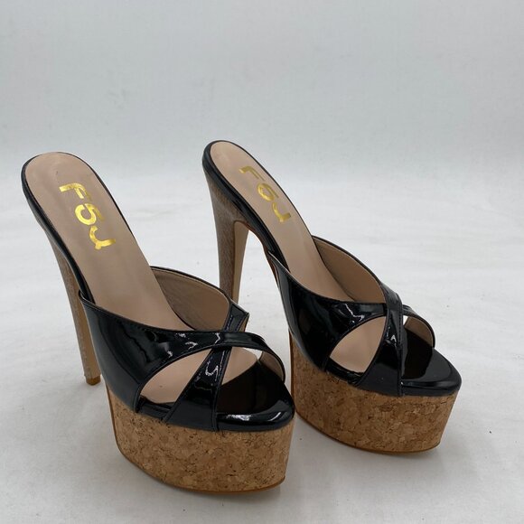 FSJ Shoes - FSJ Black Platform Sandal Peep Open Toe High Heel Mule Backless Summer Sandals